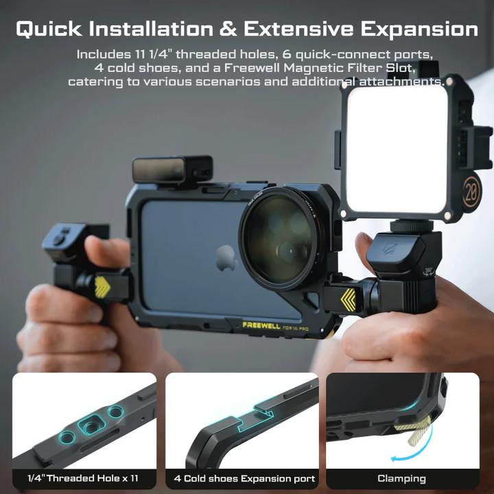Produktbild Freewell iPhone 16 Pro Max Genius Rig iPhone 16 Pro Max Genius Rig Cage, Tripod and Monopod Handles, Bluetoot