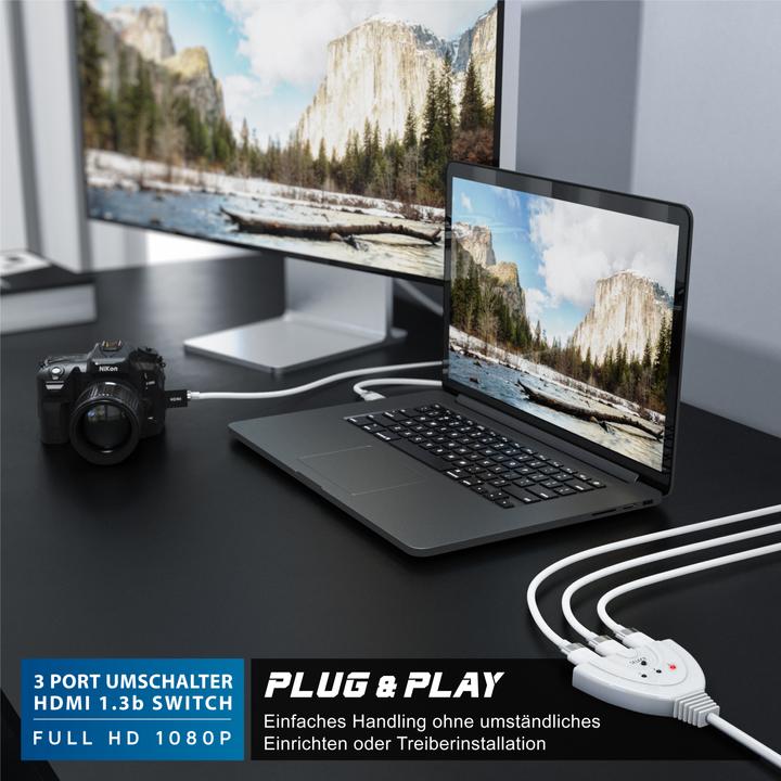 Produktbild CSL 3 Port HDMI Switch, Full HD, automatische Umschaltung / 3D / HDCP / CEC