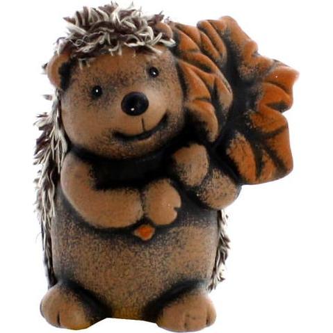 MICA Living, Deko Objekt, Igel mit Fell - mit Blatt - aus Keramik - ca. 9 x 9,5 x 9 cm