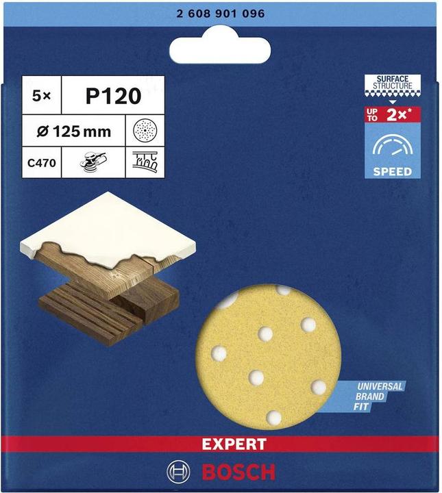 Image du produit Bosch Professional Zubehör EXPERT C470 Papier abrasif multi-trous pour ponceuse excentrique, 125 mm, G 120, 5 pcs. (120)