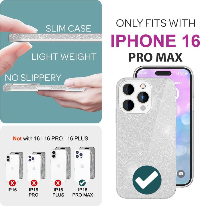 Produktbild Nalia Glitzer Hybrid Hülle (Apple iPhone 16 Pro Max)