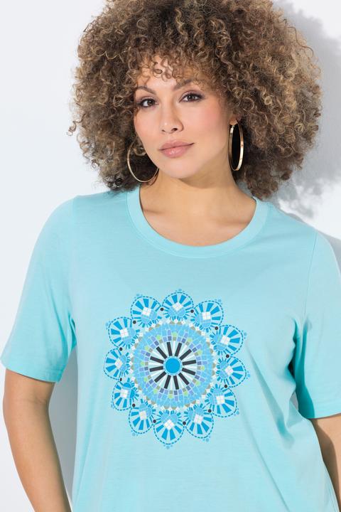 Image du produit Ulla Popken T-shirt motif mandala, décolleté rond et manches courtes, coupe évasée (42, 44)