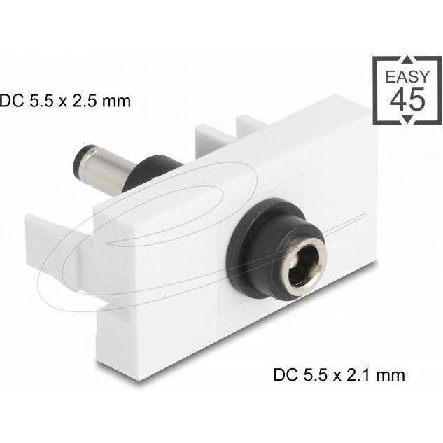 Delock Easy 45 Modul DC 5,5 x 2,1 mm Buchse zu DC 5,5 x 2,5, Elektronikkabel + Stecker, Weiss