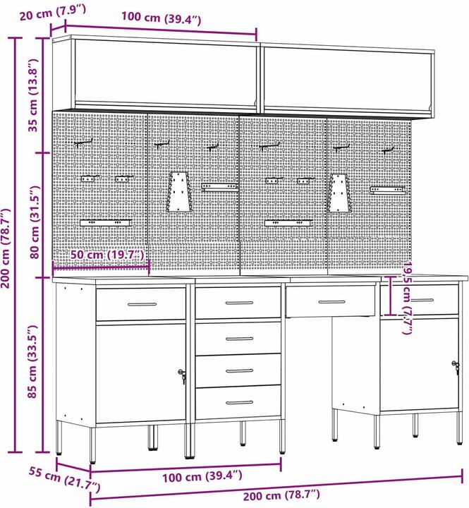 Produktbild vidaXL Werkstattschrank (55 cm, 200 cm)