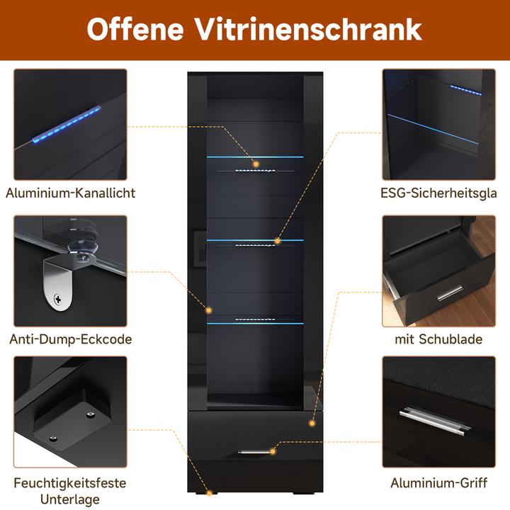 Produktbild SONNI Vitrine mit LED-Beleuchtung (55 x 35 x 172 cm)