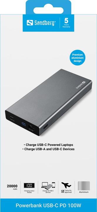 Actual product image Sandberg External battery pack (20000 mAh, 100 W, 74 Wh)