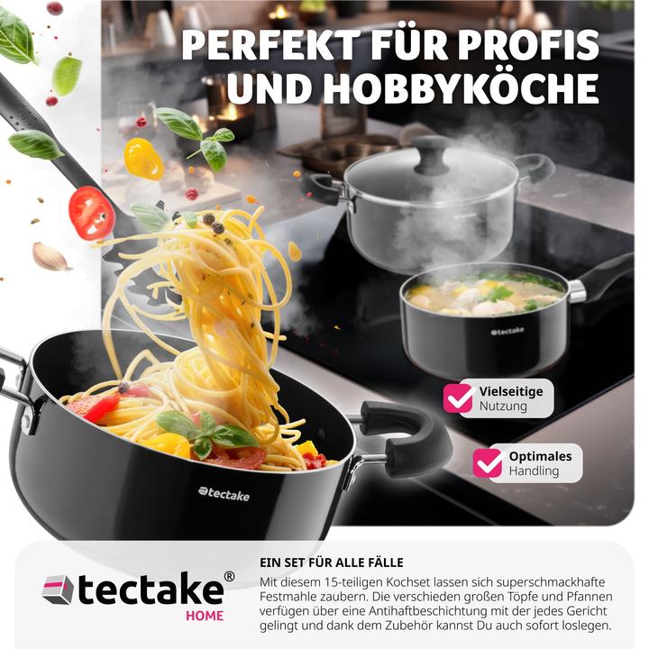 Image du produit tectake Set de pots Varese, en aluminium avec capuchons en vetro, 15 pièces (26 cm, Ensemble de casseroles et de poêles de cuisson, Aluminium)