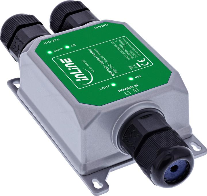 Produktbild InLine ® PoE++ Outdoor Injektor, 10Gb/s, 90W, IP67 (802.3af (PoE), 802.3at (PoE+), 802.3bt (PoE++), 90 W)