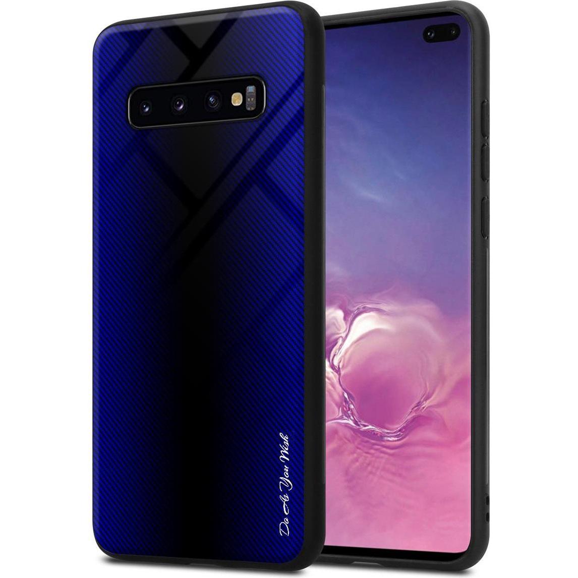 Cadorabo TPU Gestreiftes Glas Cover (Samsung Galaxy S10+), Smartphone Hülle, Violett