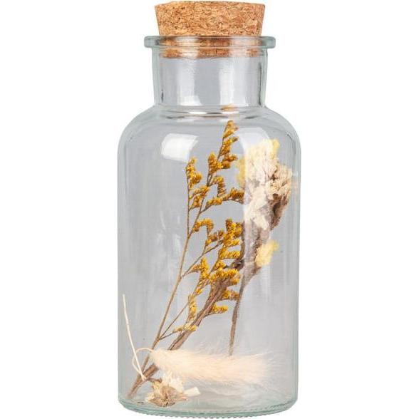 MICA Living, Deko Objekt, Flasche mit Trockenblumen - braun/gelb/hellrosa - aus Glas - ca. 8 x 16,5 cm
