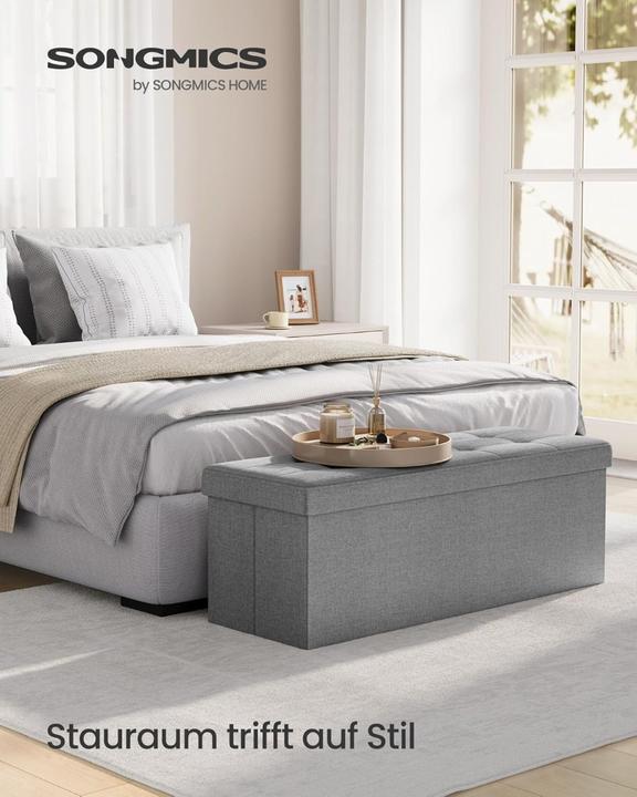 Produktbild Songmics Sitzbank mit Stauraum 110cm Faltbar Leinenimitat Hellgrau (110 cm)