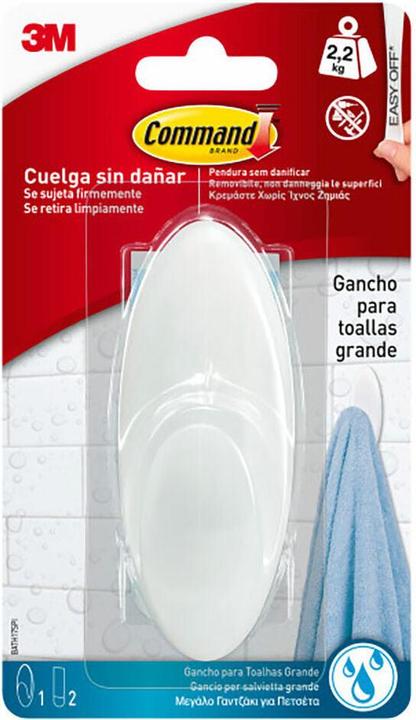 3M Command towel hook, large, white, 1 pcs + 2 strips, max 2.2 kg