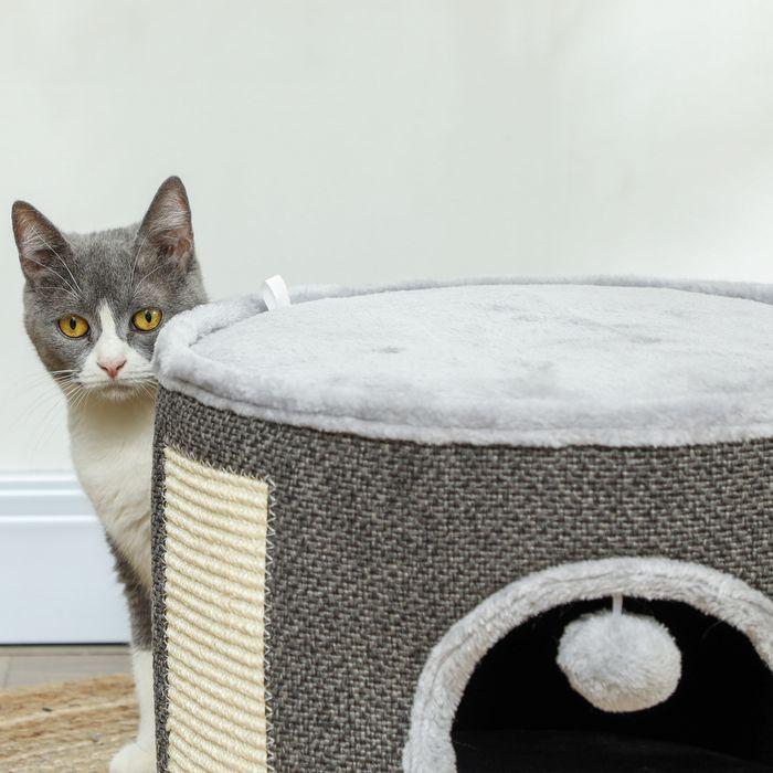 Produktbild Swisshandel24 Kratztonne 30 cm Hoch Katzentonne mit Höhle, aus Sisal, für Katze bis 5 kg (30 cm, Cremeweiss, Dunkelgrau, Hellgrau)