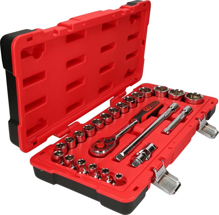 Produktbild KS Tools 1/2" CHROMEplus Steckschlüssel-Satz, 24 Teile, Flank Traction (32 mm, 19 mm, 12 mm, 24 mm, 14 mm, 22 mm, 33 mm, 16 mm, 23 mm, 34 mm, 10  mm, 21 mm, 18 mm, 27 mm, 31 mm, 17 mm, 11 mm, 15 mm, 26 mm, 30 mm, 28 mm, 29 mm, 13 mm, 20 mm, 25 mm)