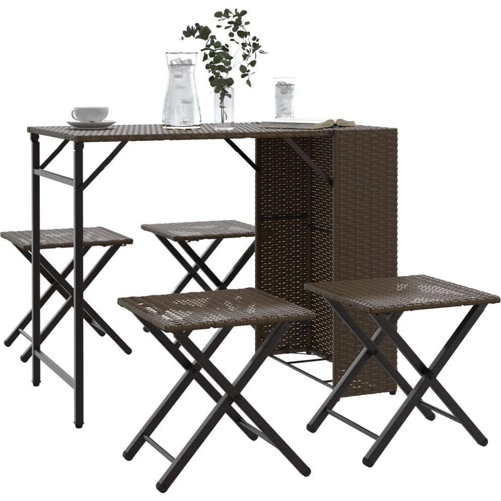 VidaXL, Gartentisch + Balkontisch, Gartenmöbel Essgruppe Gartengarnitur 5-tlg. Klappbar Braun Poly Rattan (55 cm)