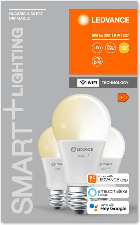 Actual product image Ledvance Smart+ Wifi Classic (E27, 9 W, 806 lm, 3 x, F)