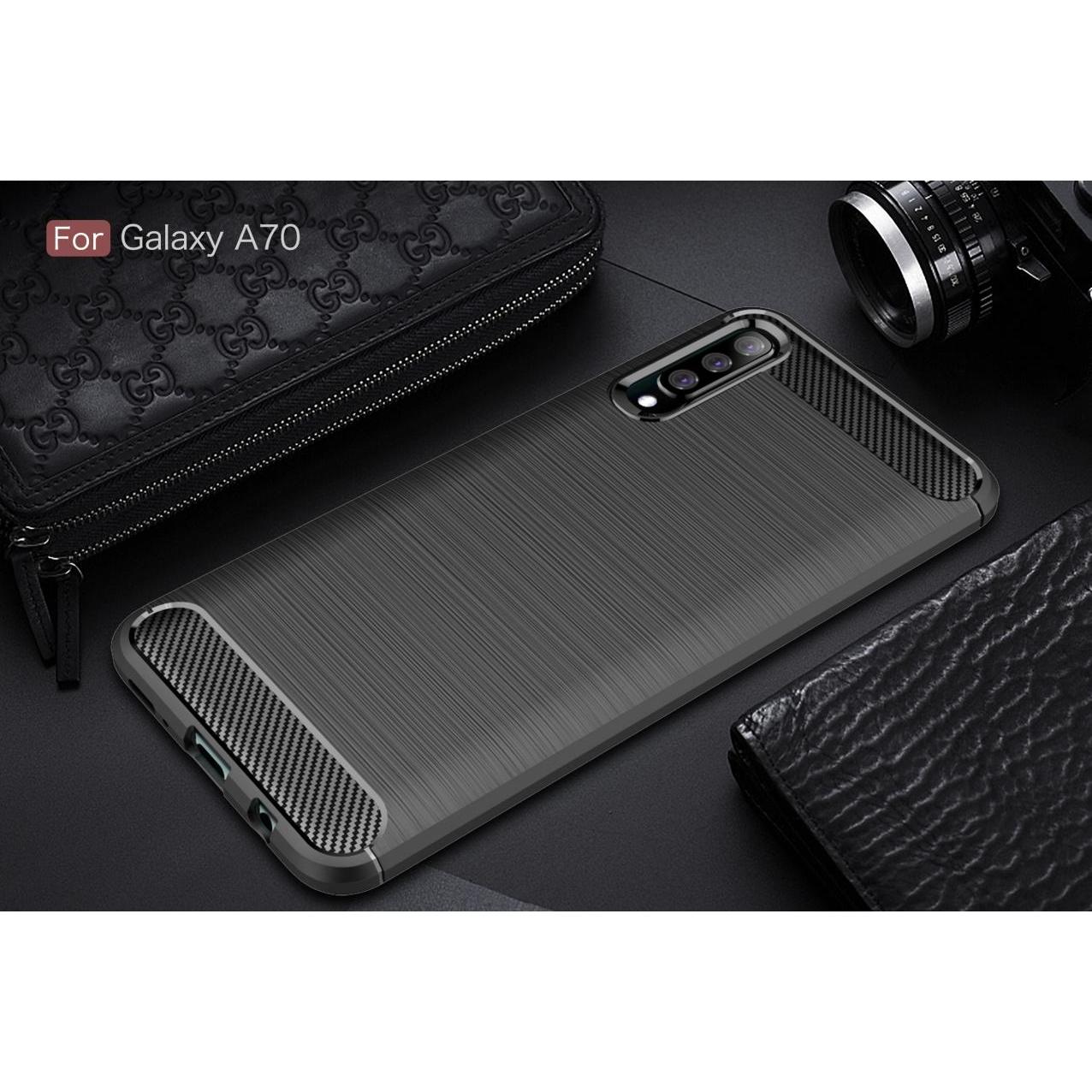 Thumbnail - Screenguard Samsung Galaxy A70 Hülle Carbon Brushed Soft TPU (Samsung Galaxy A70), Smartphone Hülle, Schwarz