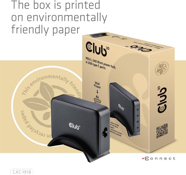 Produktbild Club 3D Club3D Reiseladegerät 4xUSB Typ C PD 240W retail (240 W, 4 Ports)