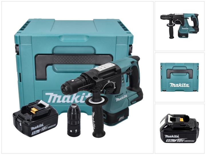 Image du produit Makita DHR 243 T1J Marteau perforateur sans fil 18 V 2,0 J SDS plus Brushless + 1x batterie 5,0 Ah +