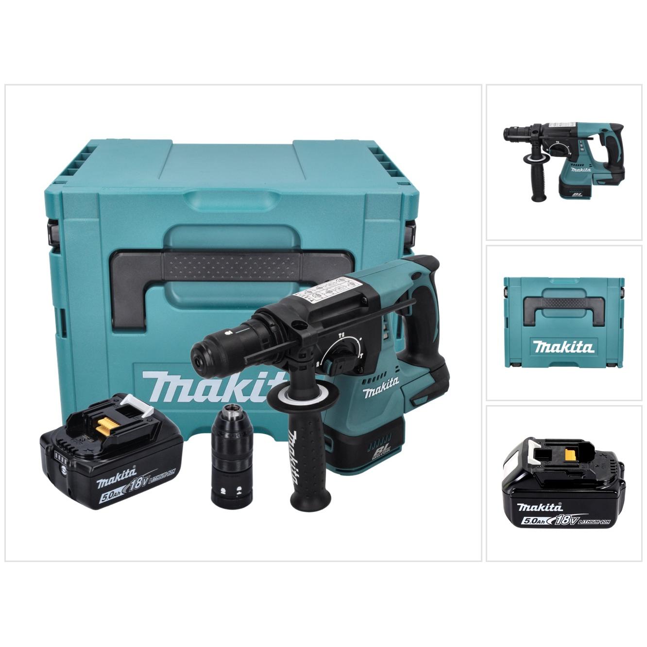 Makita, Trapano + Avvitatore a batteria, DHR 243 T1J Trapano a percussione a batteria 18 V 2.0 J SDS plus Brushless + 1x batteria