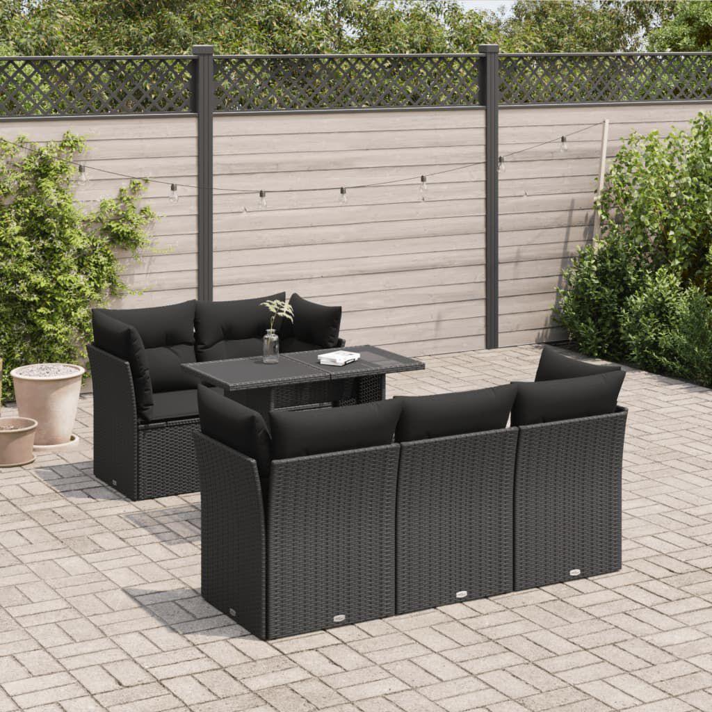 Thumbnail - VidaXL, Gartenlounge, 6-tlg. Garten-Sofagarnitur mit Kissen Schwarz Poly Rattan