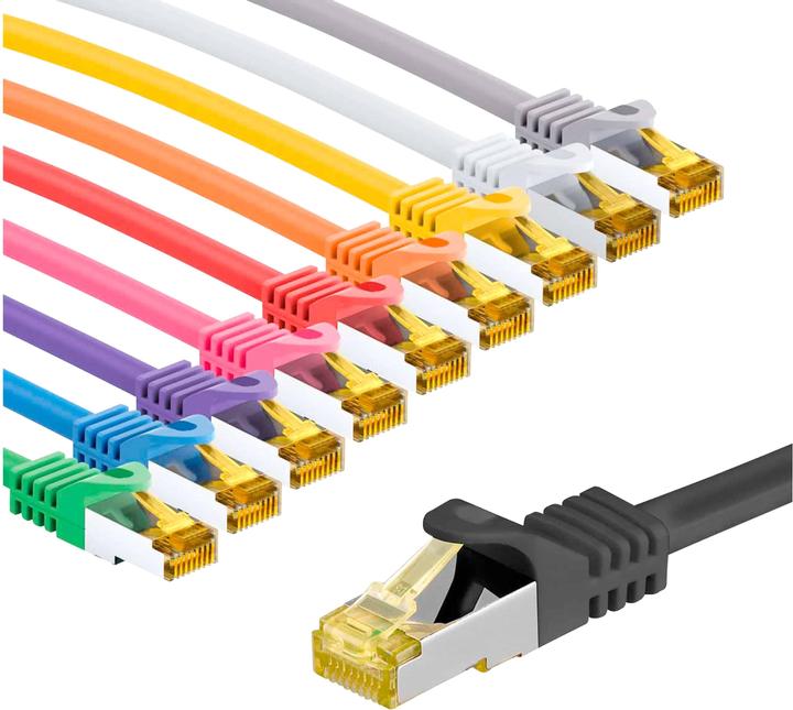 Actual product image Goobay RJ45 patch cable S/FTP (PiMF) 500 MHz with CAT 7 raw cable 2m different colours 10-pack (S/FTP, CAT7, 2 m)