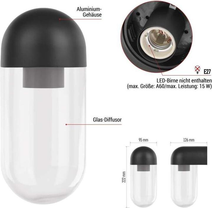 Image du produit Emos LED GARDEN LIGHT,E27,IP44,MAX 15W,WALL MOUNTED (E27, IP44)