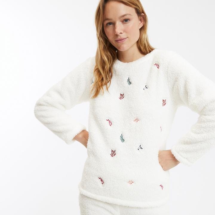 Produktbild La Redoute Collections Pyjama aus Fleece mit Blätterstickerei (50)