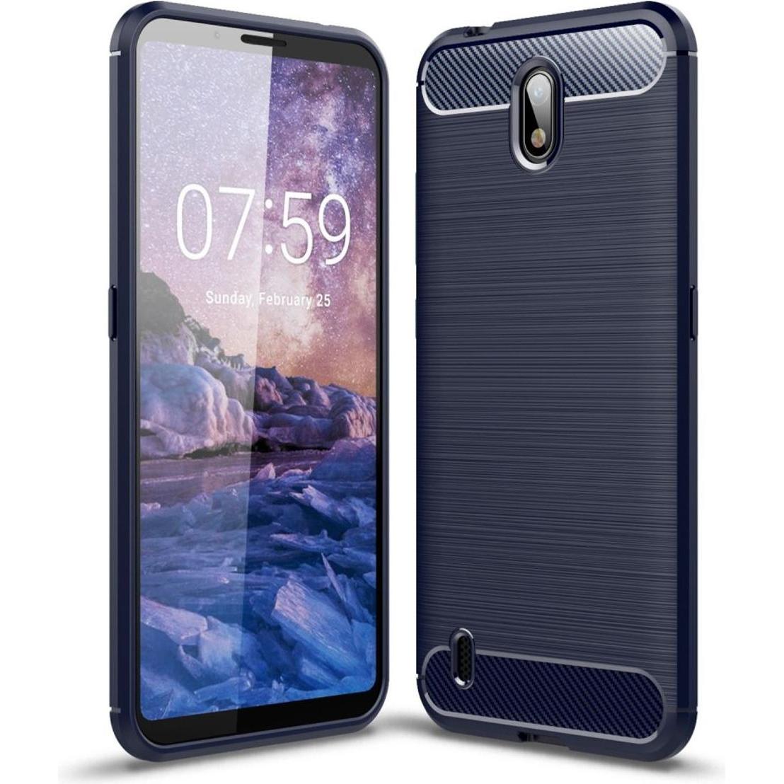 König Design Hülle Handy Schutz für Nokia C1 Case Cover Bumper Carbon Optik Etui TPU Blau (Nokia 1), Smartphone Hülle, B...