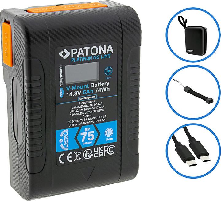 Actual product image Patona Platinum V-Mount BP-75W (Camera battery)