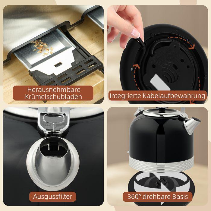 Actual product image Swisshandel24 Wasserkocher- und Toaster-Set, 7 Bräunungsstufen, 1,7 L, Kunststoff, Edelstahl, Schwarz (1.70 l)
