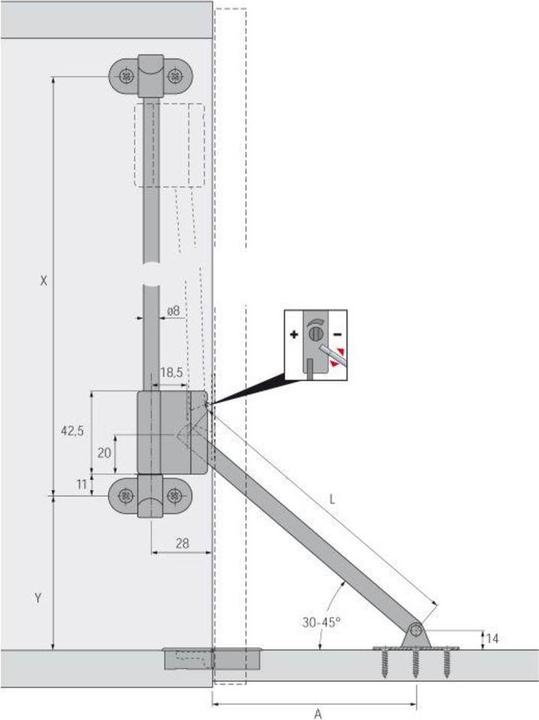 Actual product image Hettich Damper holder Classic D with bearing L 258 D steel nickel-plated with brake system length 350 mm