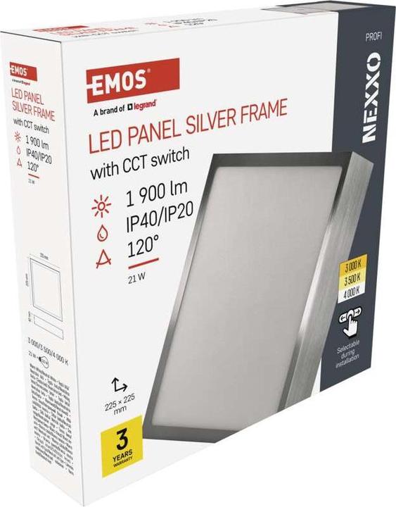 Actual product image Emos Surface-mounted LED light NEXXO, square, silver, 21W, with Change CCT (1900 lm)