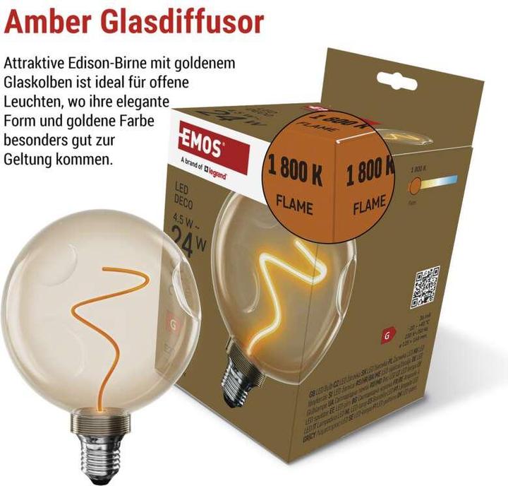 Produktbild Emos LED Lampe DECO CG125A / E27 / 4,5 W (24 W) / 240 lm / flame (E27, 240 lm, 1x)