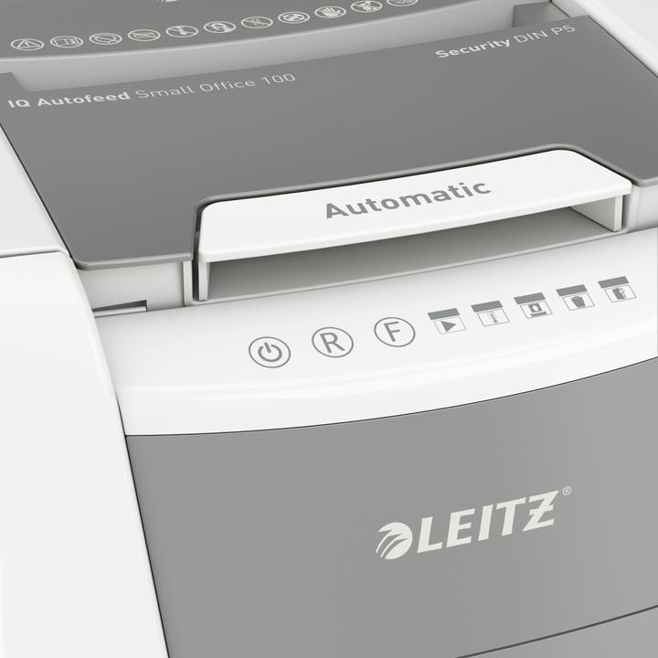 Produktbild Leitz Aktenvernichter IQ Autofeed Small Office 100 Mikroschnitt 2 x 15 mm 34 l Blattanzahl (max.): Sich (Microschnitt)