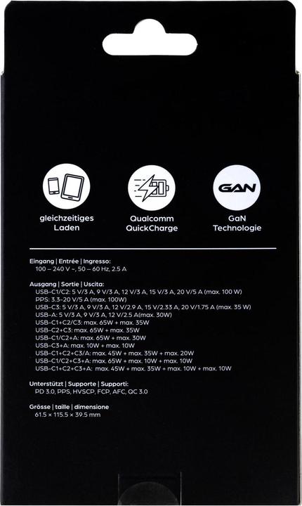 Produktbild Onit USB-Wandladegerät Quad 3C1A 100 W GaN Schwarz (100 W, 4 Ports)