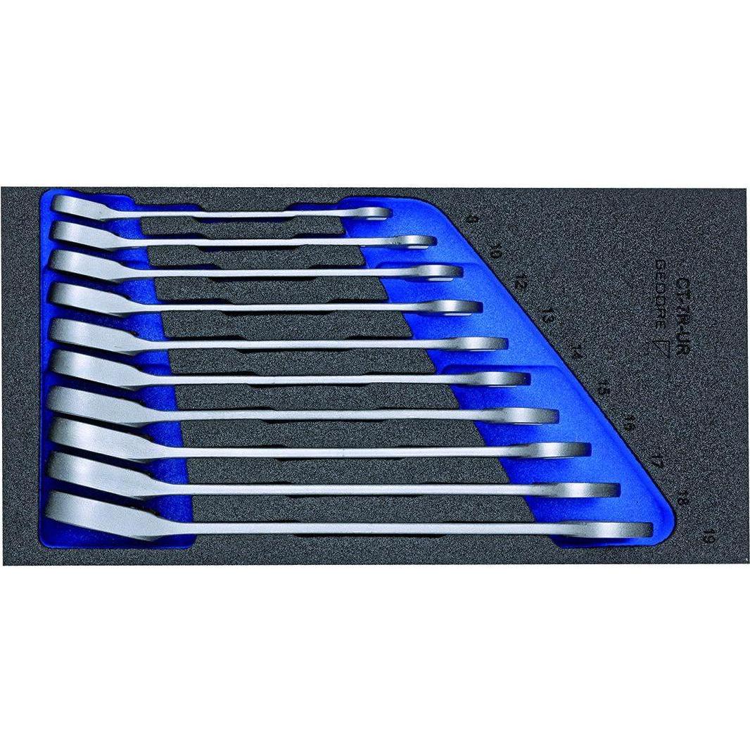 Gedore, Schraubenschlüssel, 1500 CT1-7 UR Satz Maulschlüssel mit Ringratsche umschaltbar in Check-Tool-Modul (8 mm, 19 m...