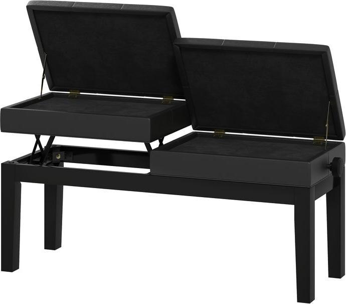 Swisshandel24 Klavierbank, Klavierhocker, Kunstleder, verstellbarer Doppelsitz, Stauraum, Schwarz
