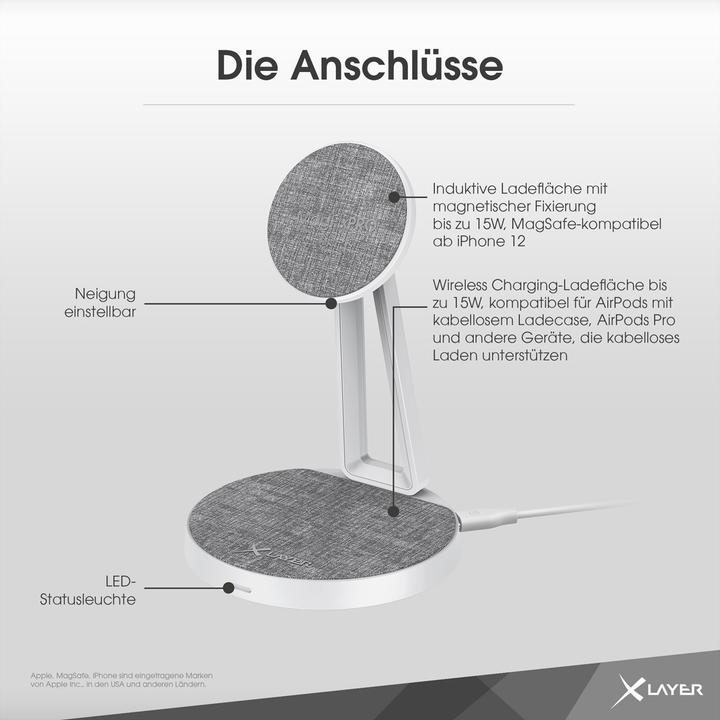 Produktbild Xlayer MagFix Pro 2 in 1 Ladestation 15W Grey/White (15 W)