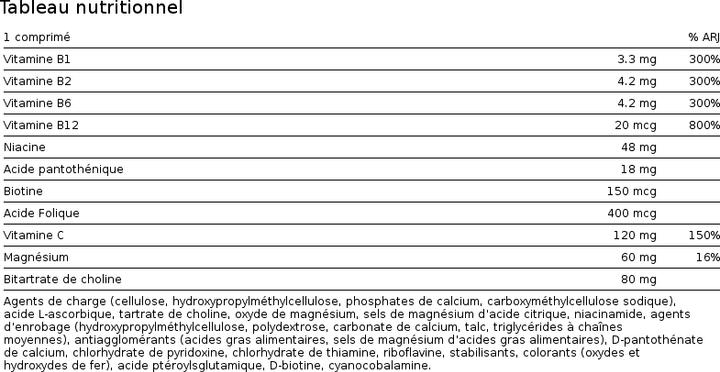 Valeurs nutritives et ingrédients Burgerstein B Complexe (100 pièce(s), Cachets, 116 g)