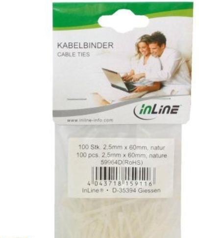 Actual product image InLine ® Cable ties, length 100 mm, width 2.5 mm, natural, 100 pieces (Plastic cable ties, 100 mm, 100 pcs.)