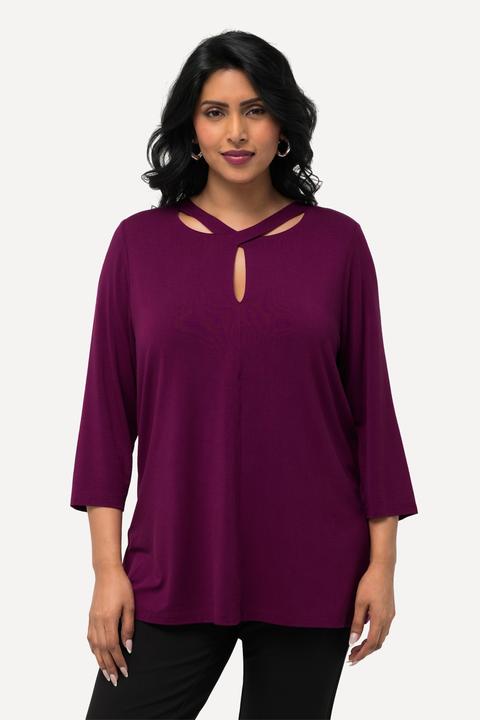 Immagine prodotto Ulla Popken T-shirt con apertura, lyocell, scollo particolare e maniche a 3/4 (46, 48)