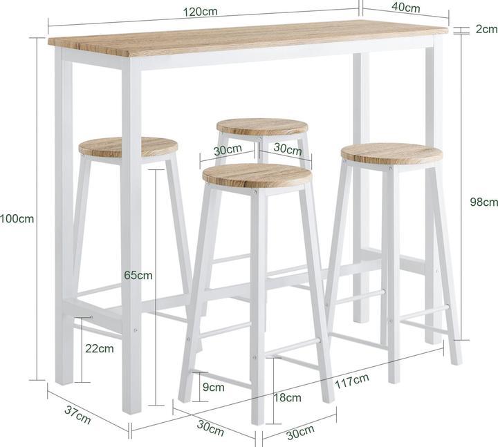 Image du produit SoBuy 5-pièces table de bar avec 4 chaises (120 x 40 x 100 cm)