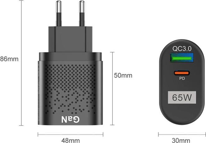 Immagine prodotto Hermex Caricatore rapido 65W USB Type-C USB3.0 UE Plug Tecnologia GaN (65 W)