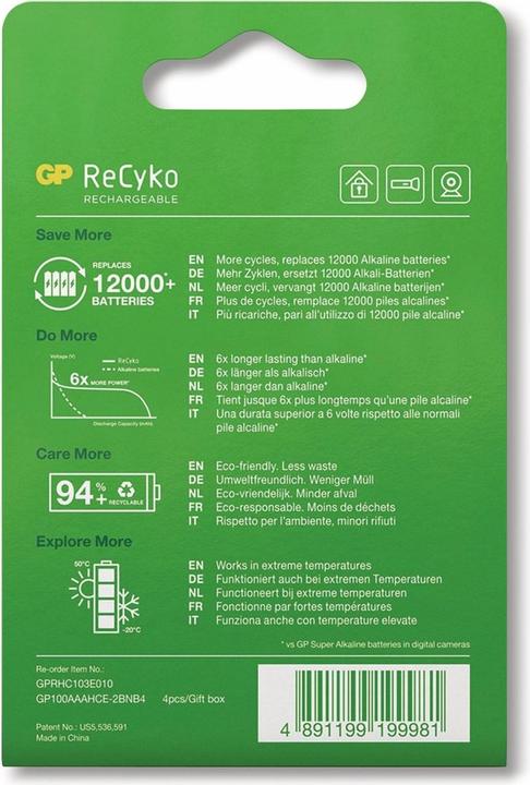 Actual product image GP Batteries GP 4er Akku-Set (4 pcs., AAA, 950 mAh)