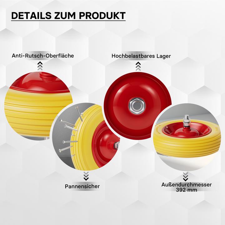 Produktbild Wiltec Schubkarren PU Rad 4.00-8 160kg Polyurethan Vollgummi Reifen pannensicher