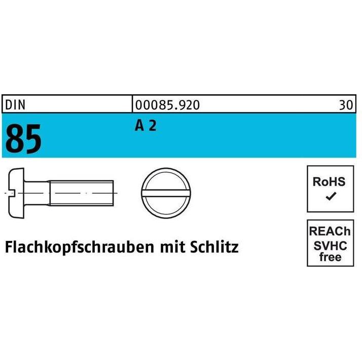 Reyher, Schrauben, Flachkopfschraube DIN 85/ISO 1580 Schlitz M 3 x 20 A 2 (200 Schrauben pro Stück)