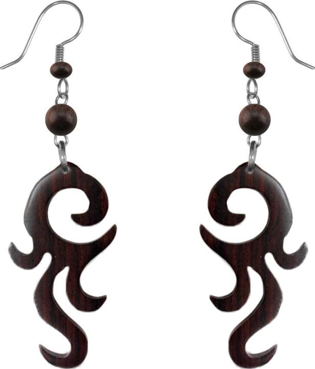 Image du produit Star Piercing Boucles d'oreilles Spirale avec flammes en bois Narra (sans laiton, Organique, Acier chirurgical 316L)