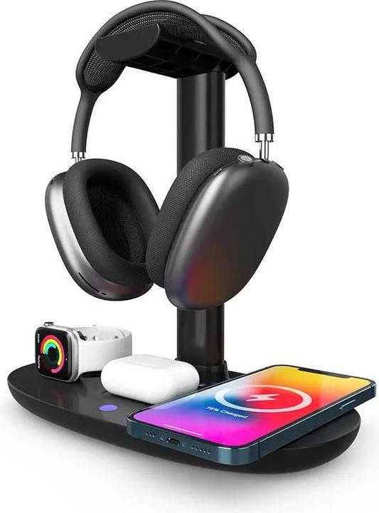 Produktbild PhoneLook 4 in 1 moderne 30W Ladestation wireless mit Kopfhörerhalterung für AirPods Max, iPhone, AppleWatch (30 W)
