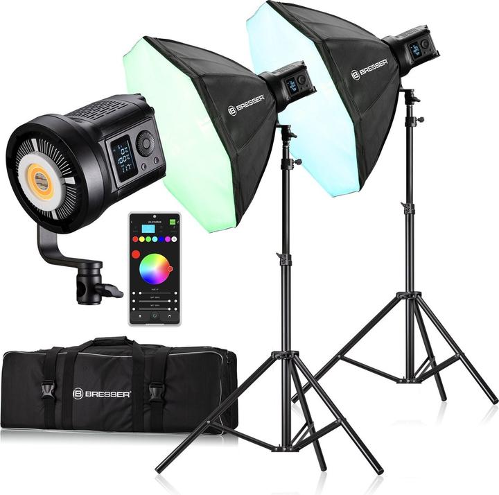 Produktbild Bresser BR -135 RGB COB LED Light Duo Kit - 2 x 135 Watt RGB LED -Licht - 2 Oktabox 60 cm inkl. (Studioleuchte)